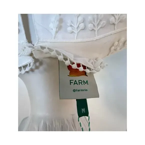 NWT FARM Rio Ivory off White Embroidered Fringe Short Sleeve Size M - Picture 9 of 9